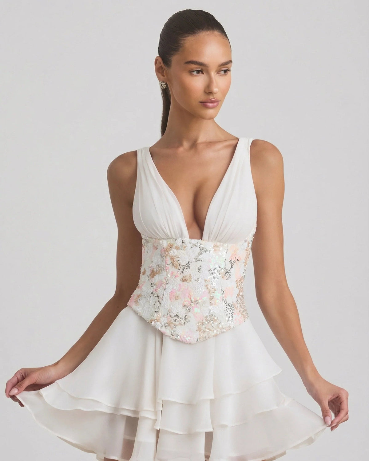 sakura embellished ruffled corset ivory mini homecoming dress - image 7