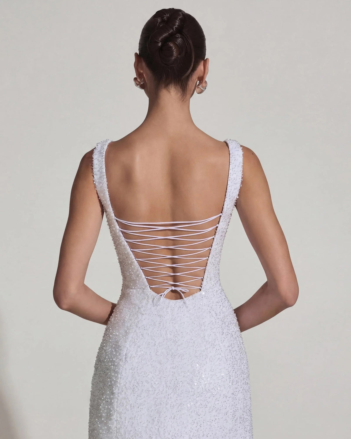 dominique embellished structured a-line white mini homecoming dress - image 7