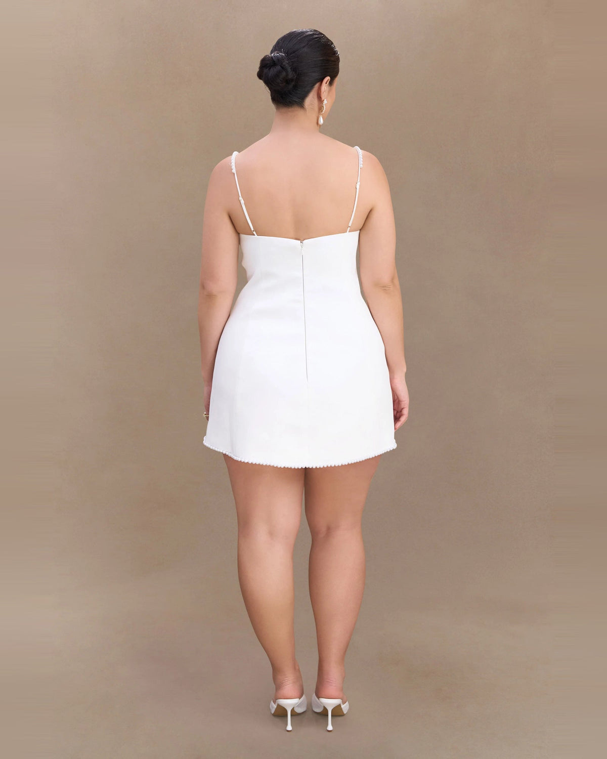 satin cowl neck pearl strap homecoming dress - image 7