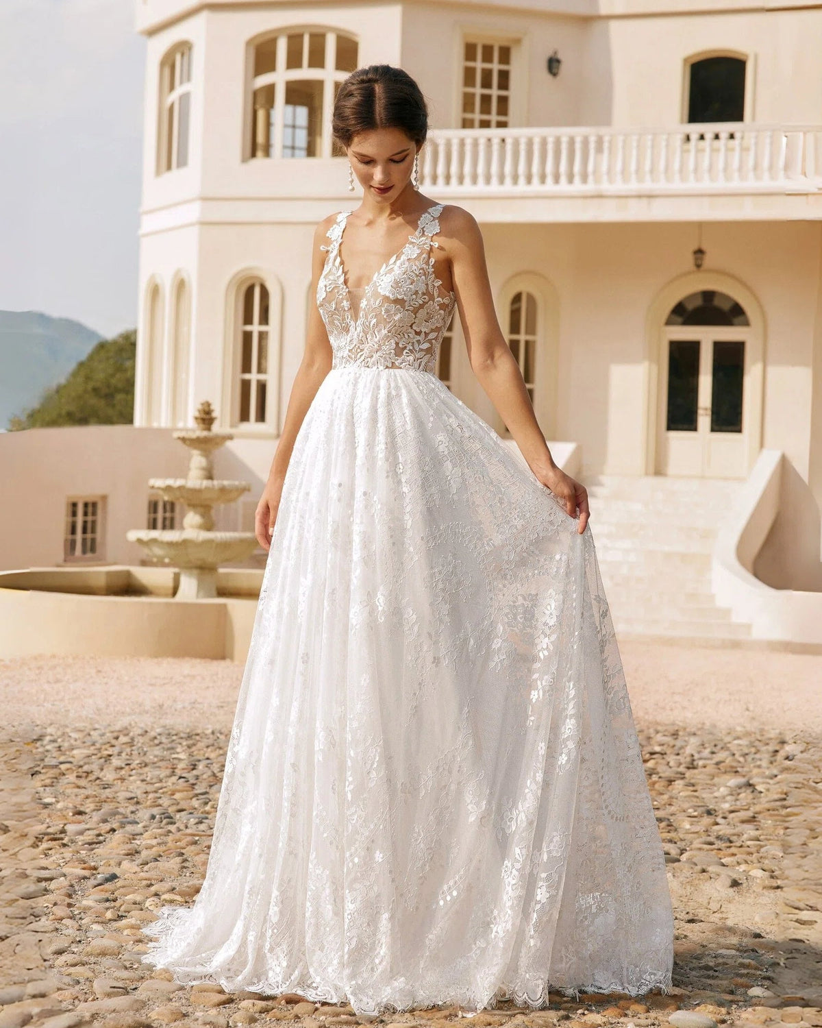 plunging v-neck lace embroidered a-line wedding dress - image 7