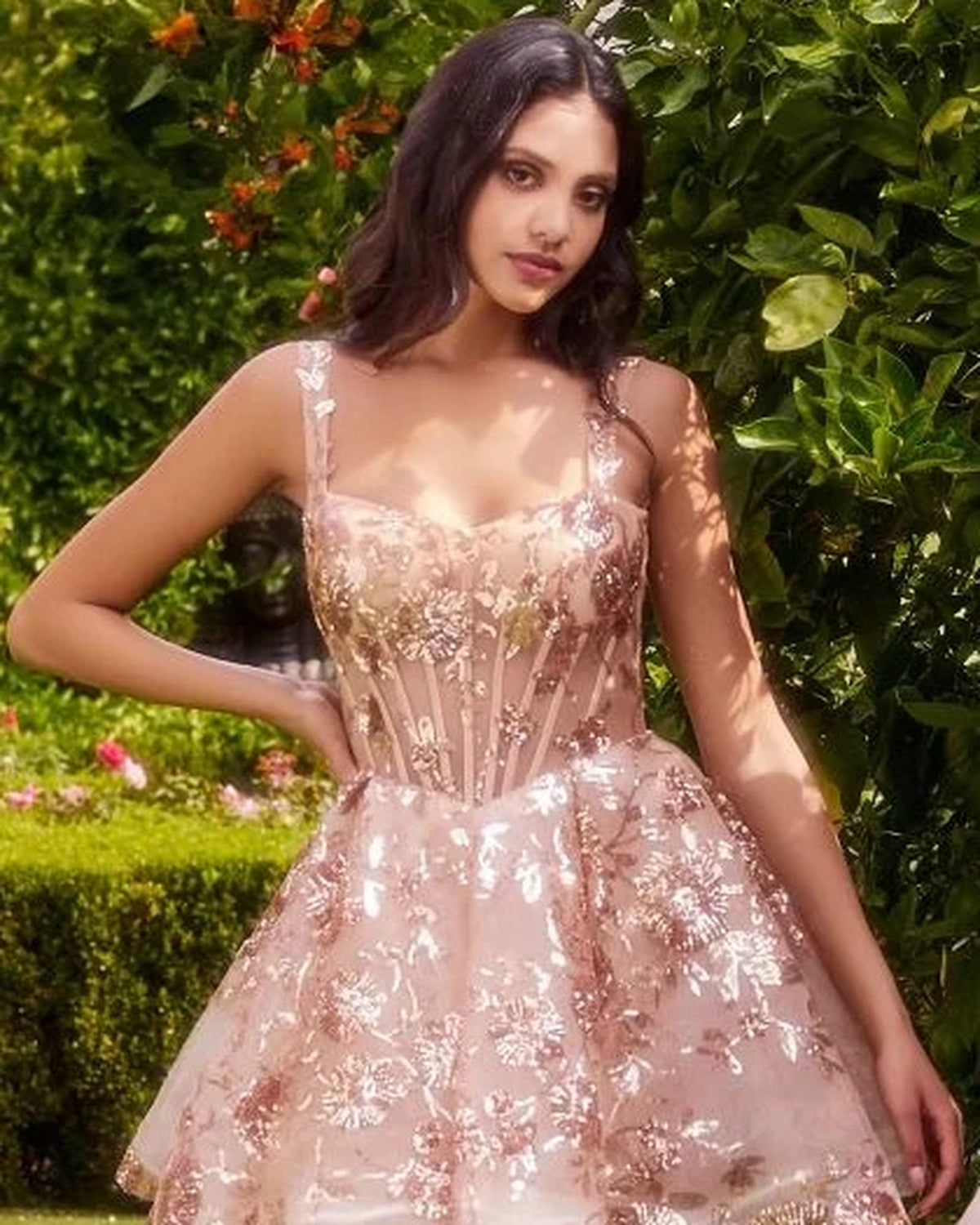 andrea leo a1347 floral sequin corset mini homecoming dress - image 7