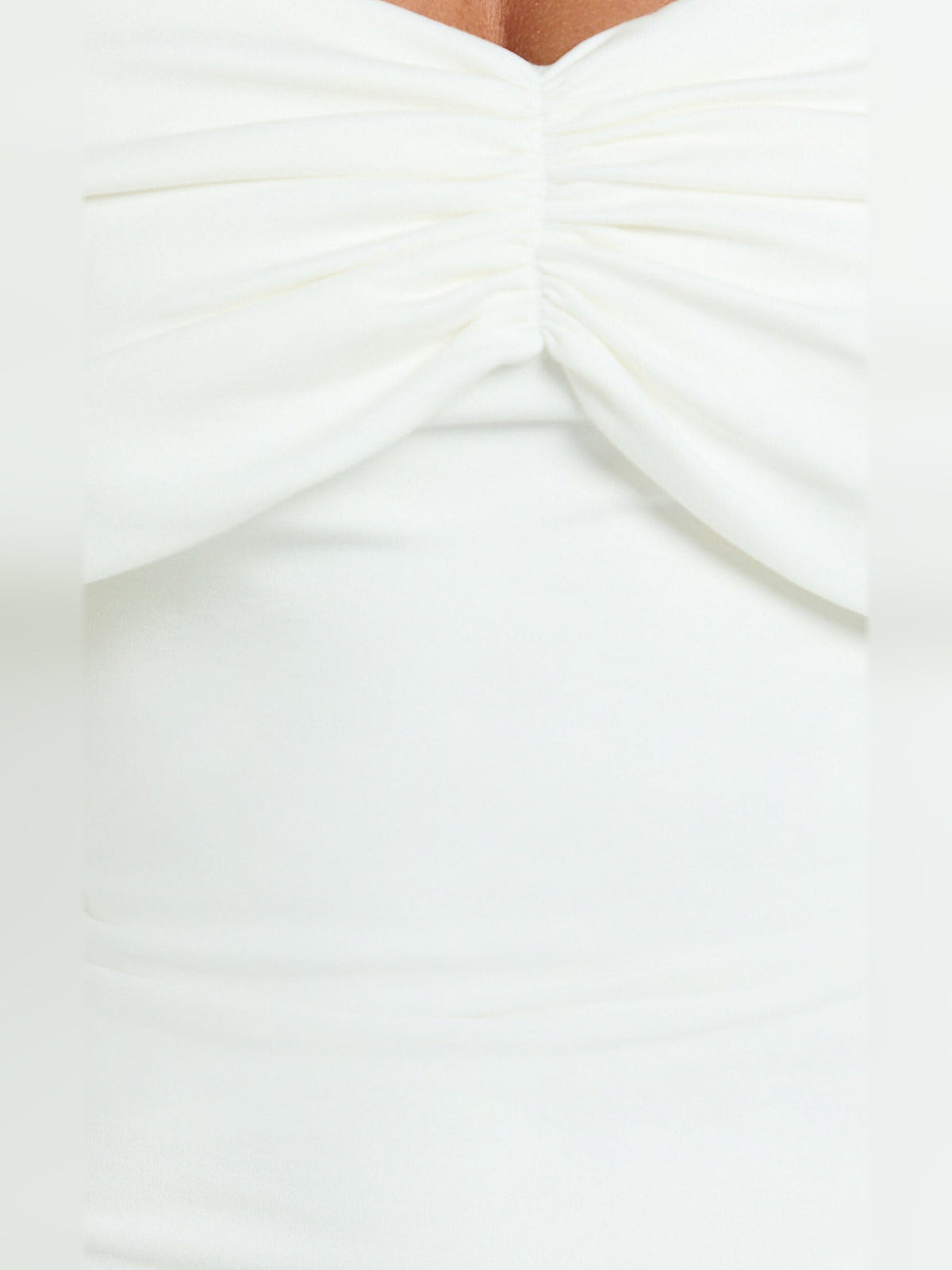 Off-white ruched off-shoulder mini dress with gathered bow-front detail