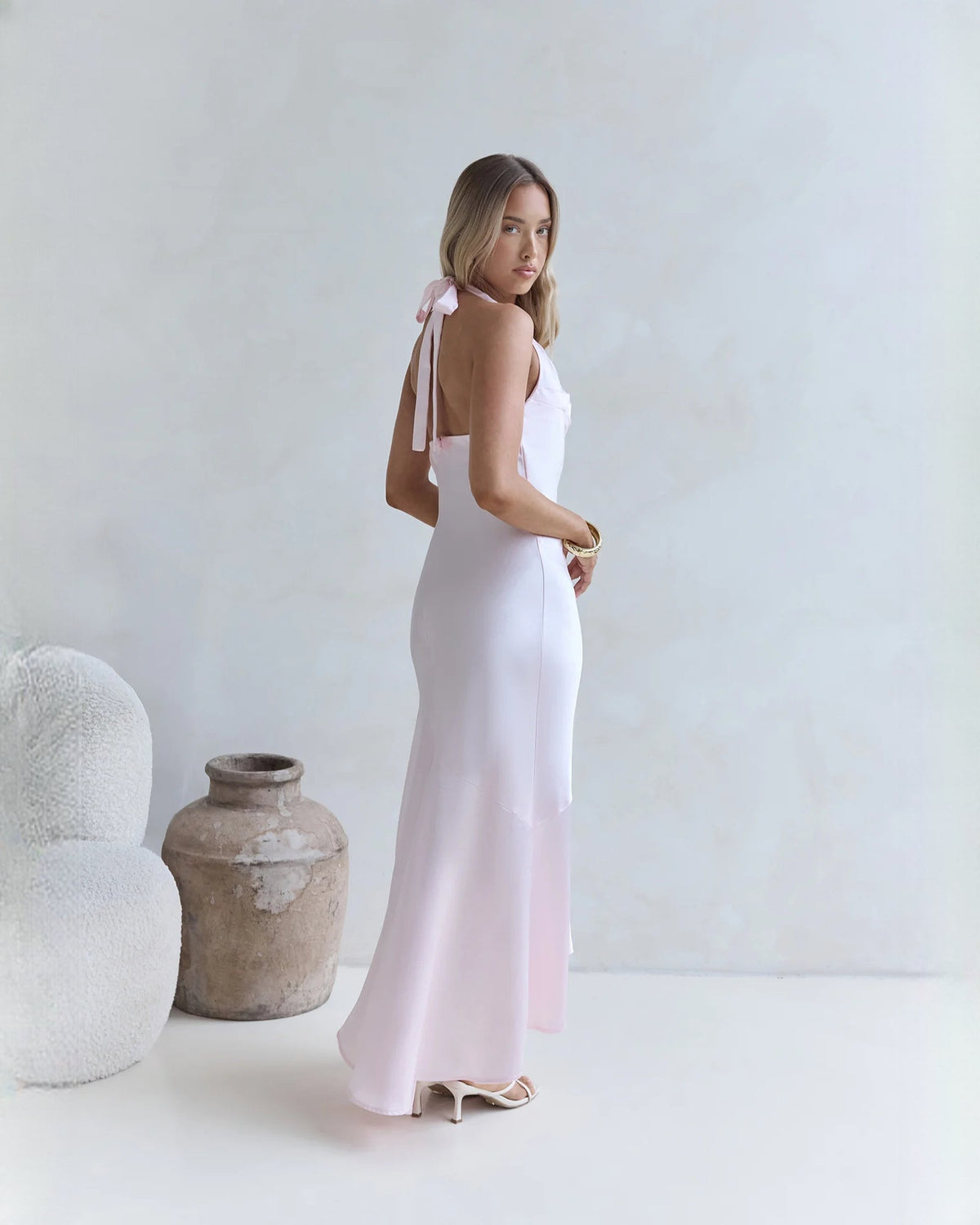 halter neck satin a-line maxi bridesmaid dress - image 7