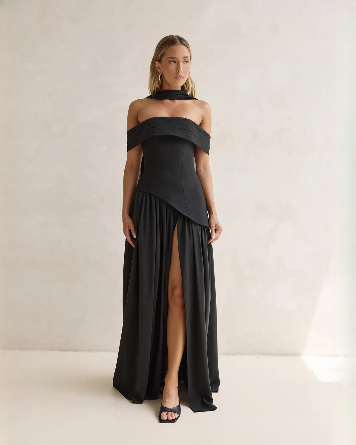off-shoulder satin a-line maxi bridesmaid dress - image 7