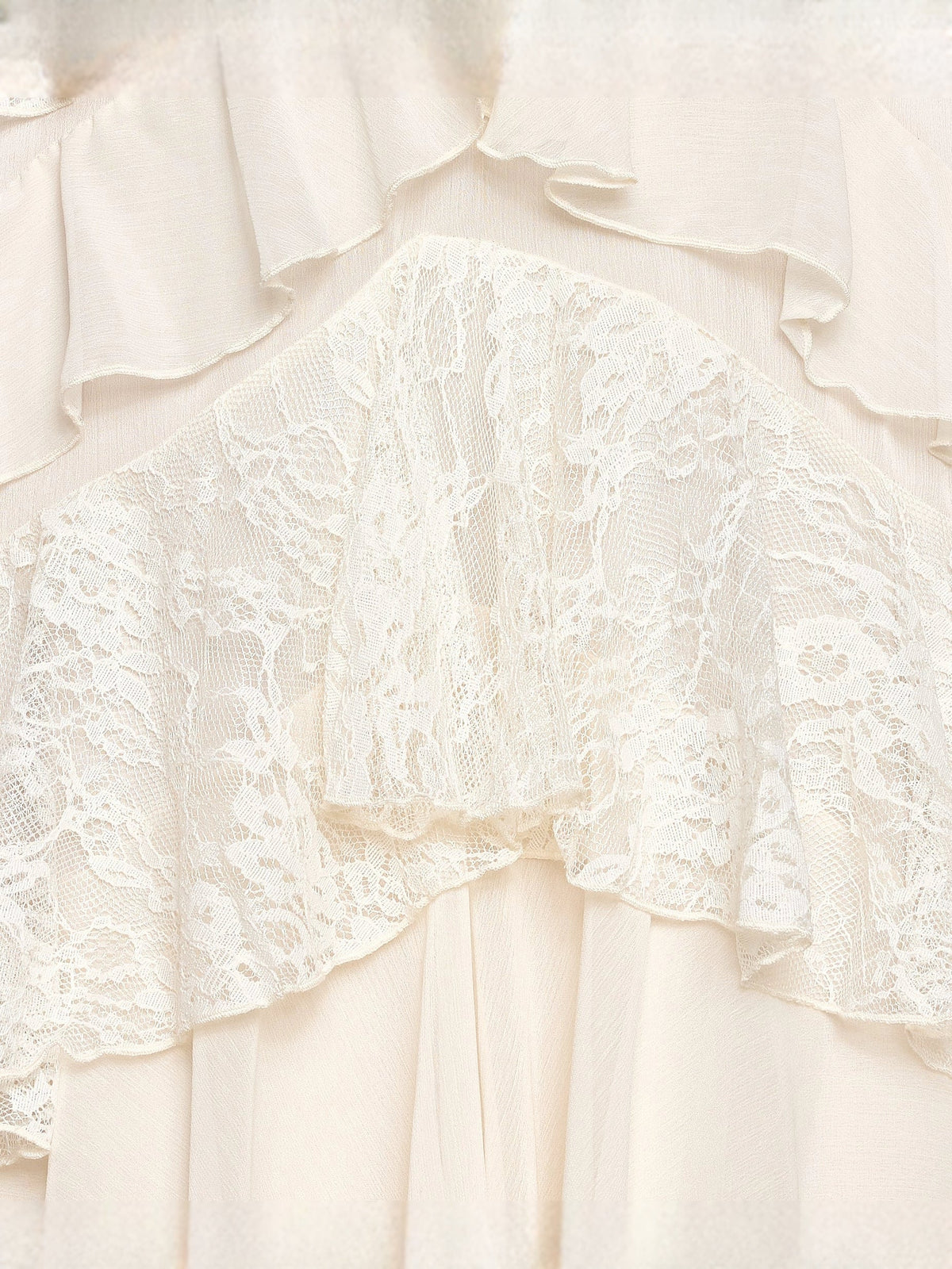 Ivory white lace and chiffon tiered ruffle detail on maxi dress