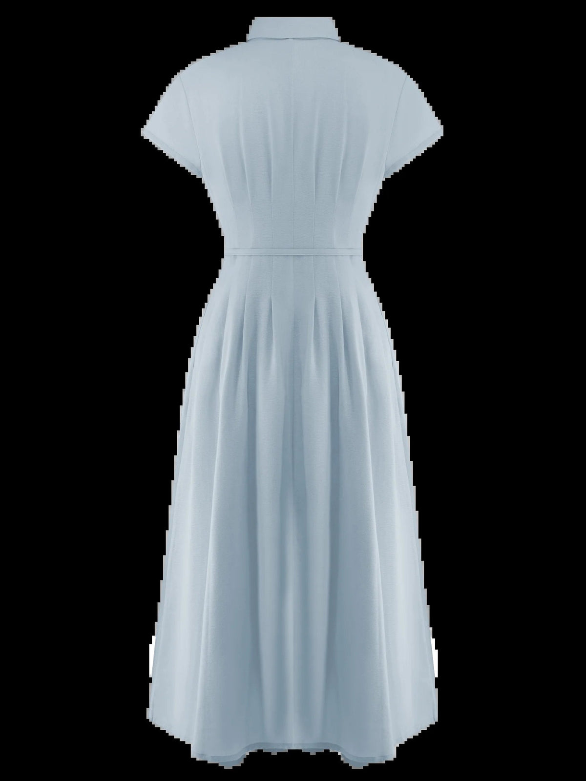 Cornflower blue linen midi dress studio cutout, button back and full gathered skirt