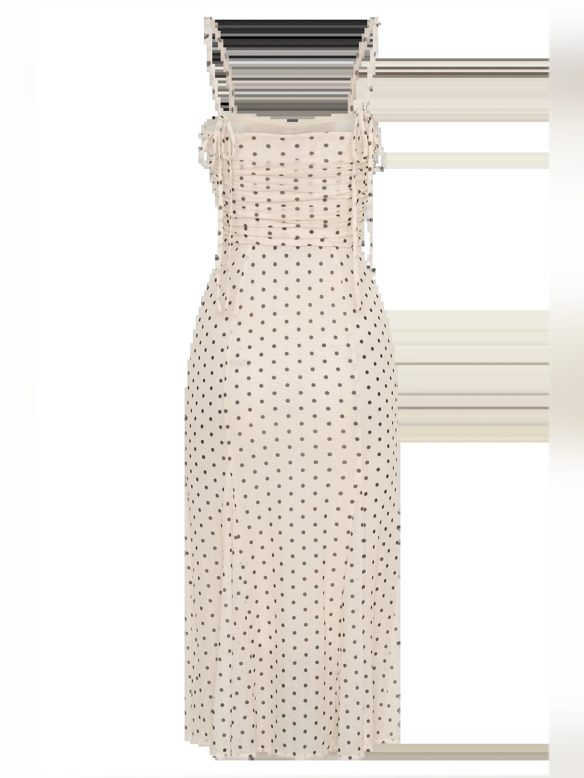 Polka-dot mesh midi formal dress with fitted bodice and tiered midi skirt