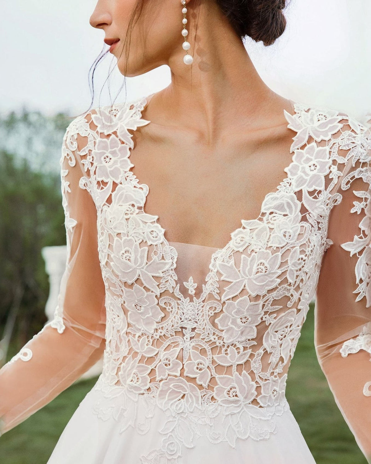 v-neck long sleeve lace chiffon a-line wedding dress - image 8
