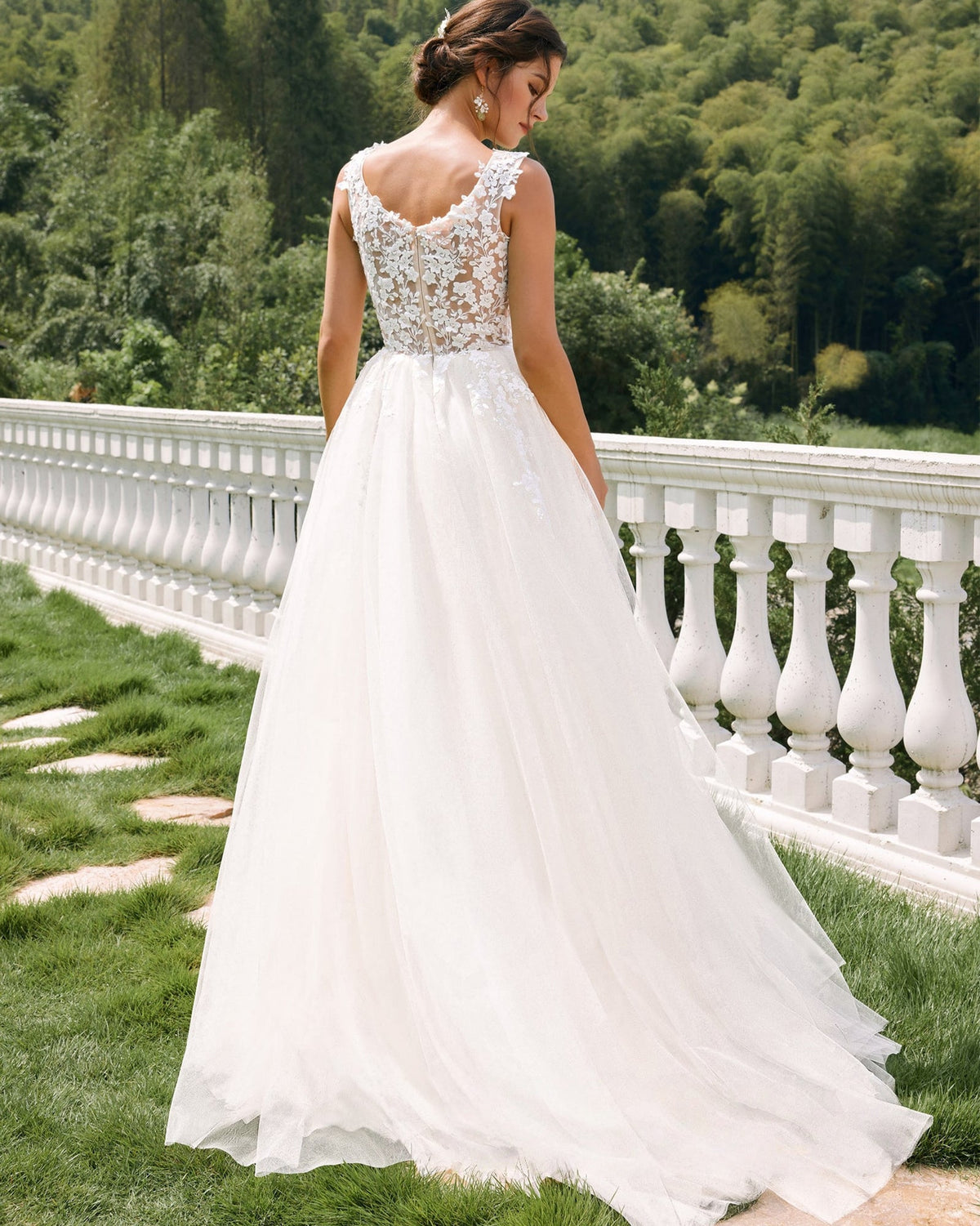 sleeveless v-neck lace tulle a-line wedding dress - image 8