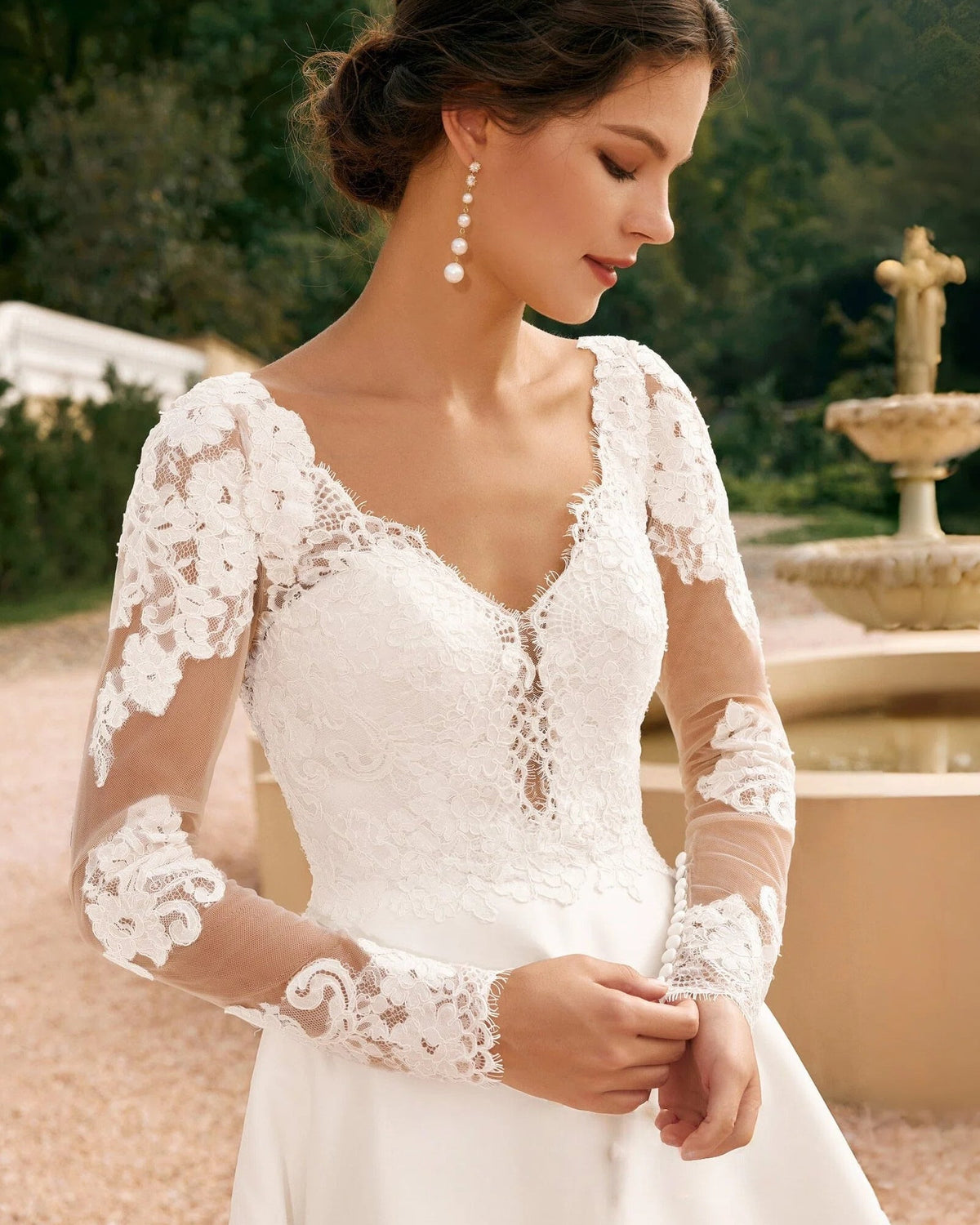 long sleeve lace bodice satin a-line wedding dress - image 8