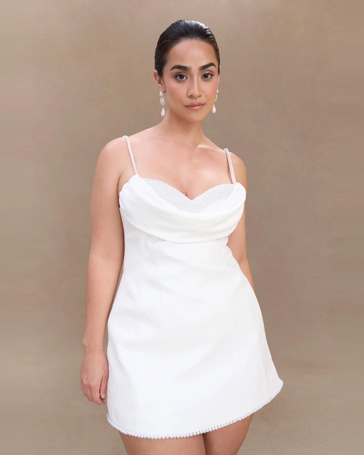 satin cowl neck pearl strap homecoming dress - image 8