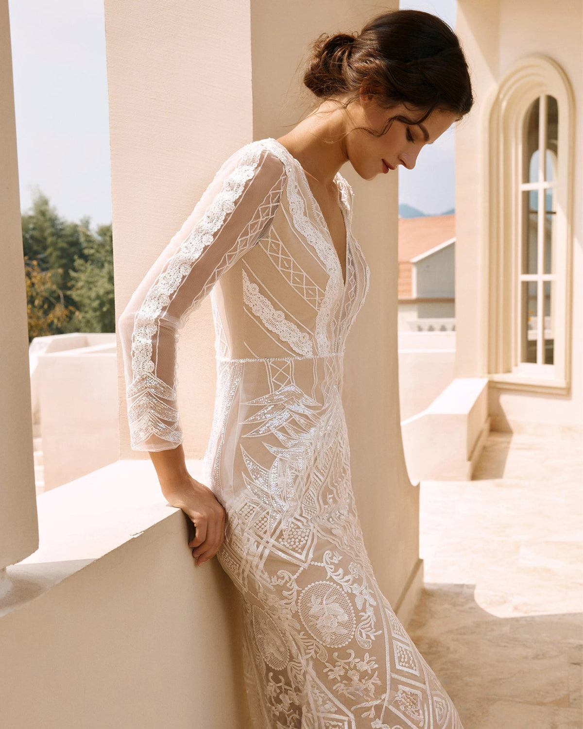 long sleeve geometric lace mermaid wedding dress - image 8