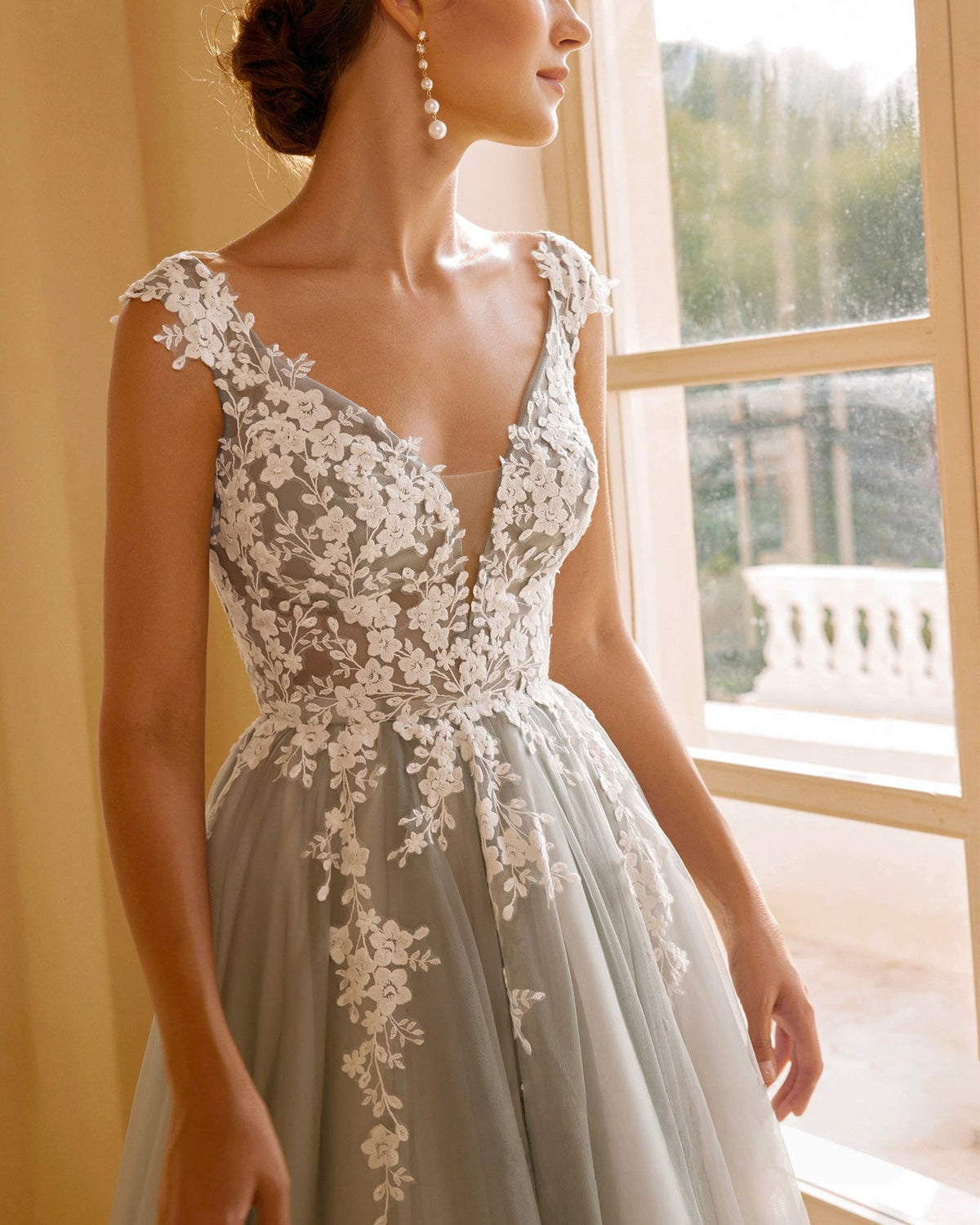 cap sleeve v-neck lace applique a-line wedding dress - image 8