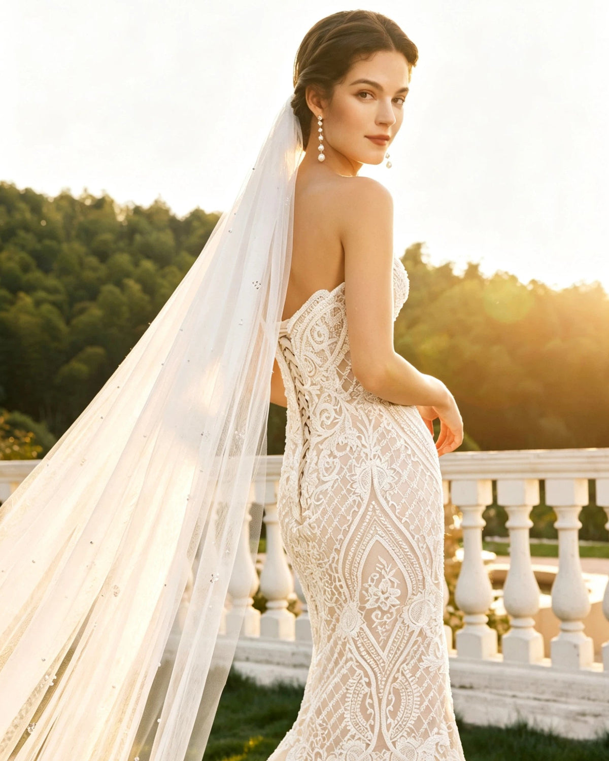 strapless sweetheart lace mermaid wedding dress - image 8