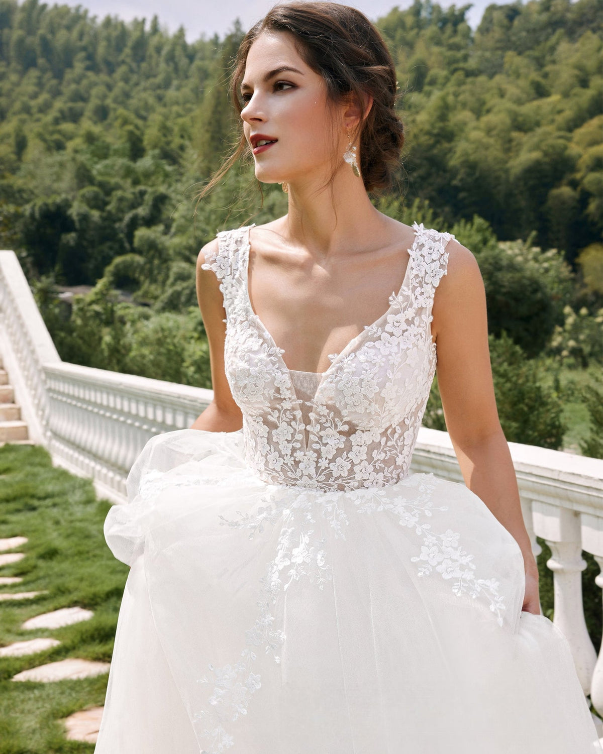 sleeveless v-neck lace tulle a-line wedding dress - image 9
