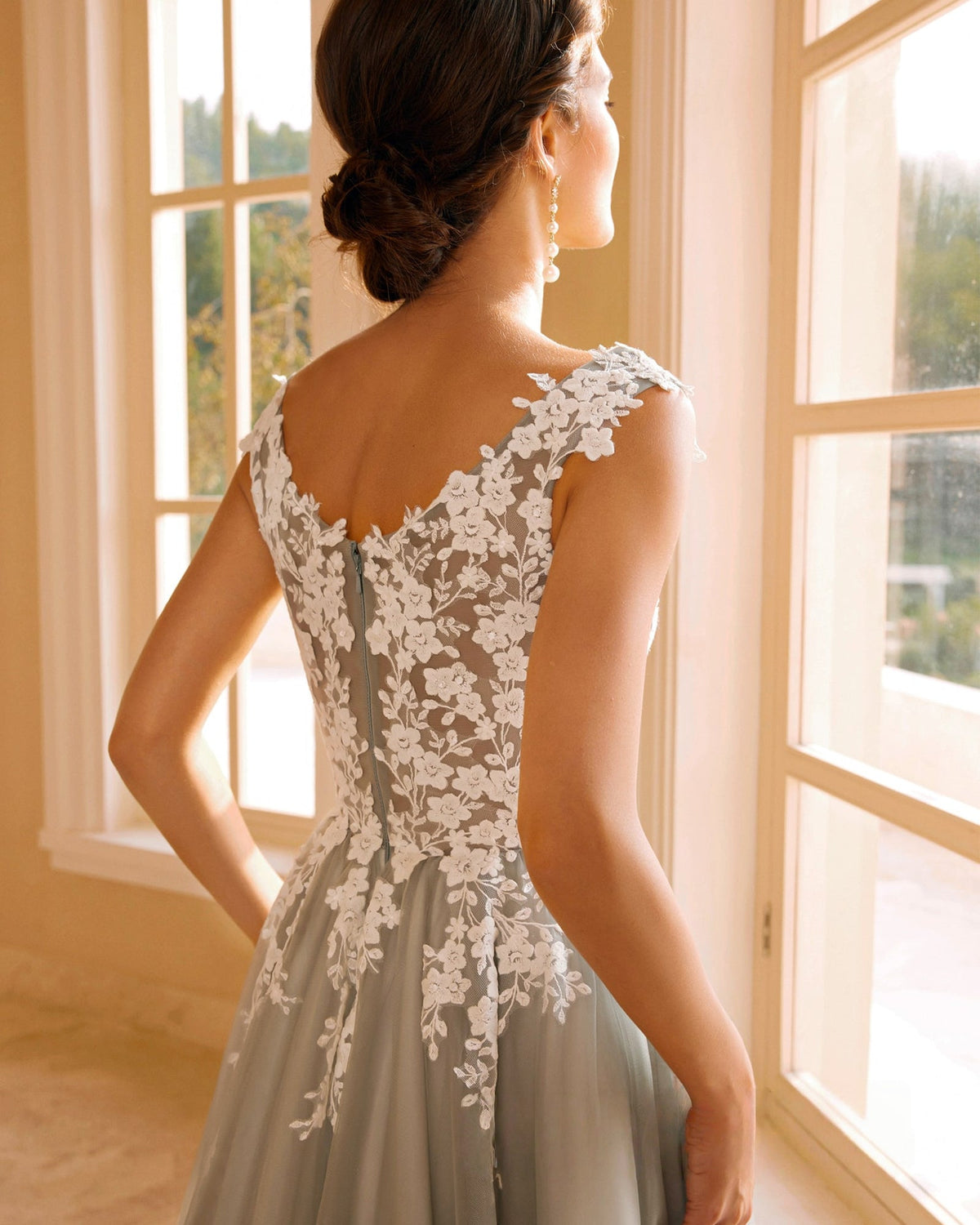 cap sleeve v-neck lace applique a-line wedding dress - image 9
