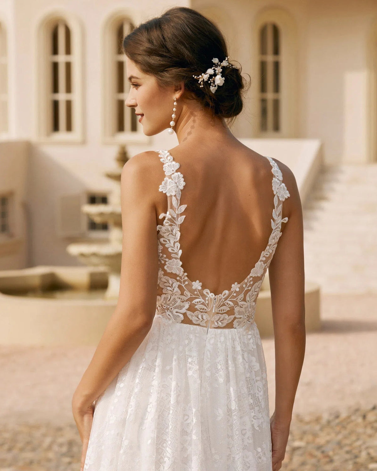 plunging v-neck lace embroidered a-line wedding dress - image 9