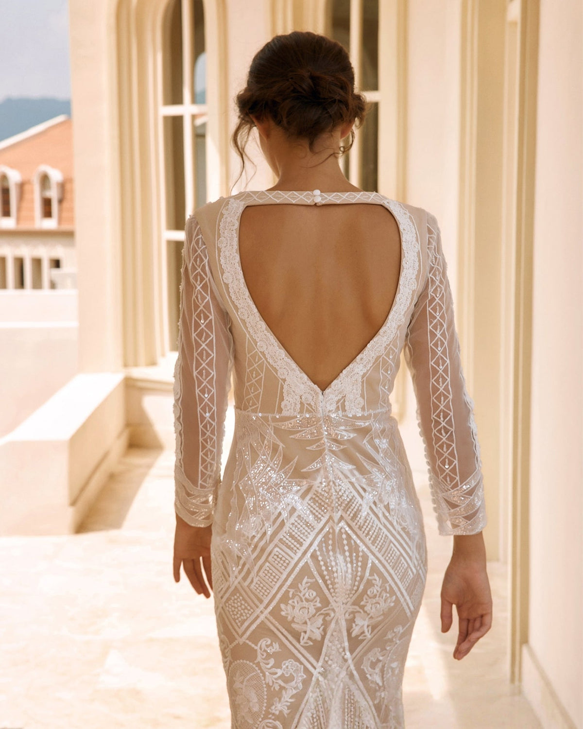 long sleeve geometric lace mermaid wedding dress - image 9