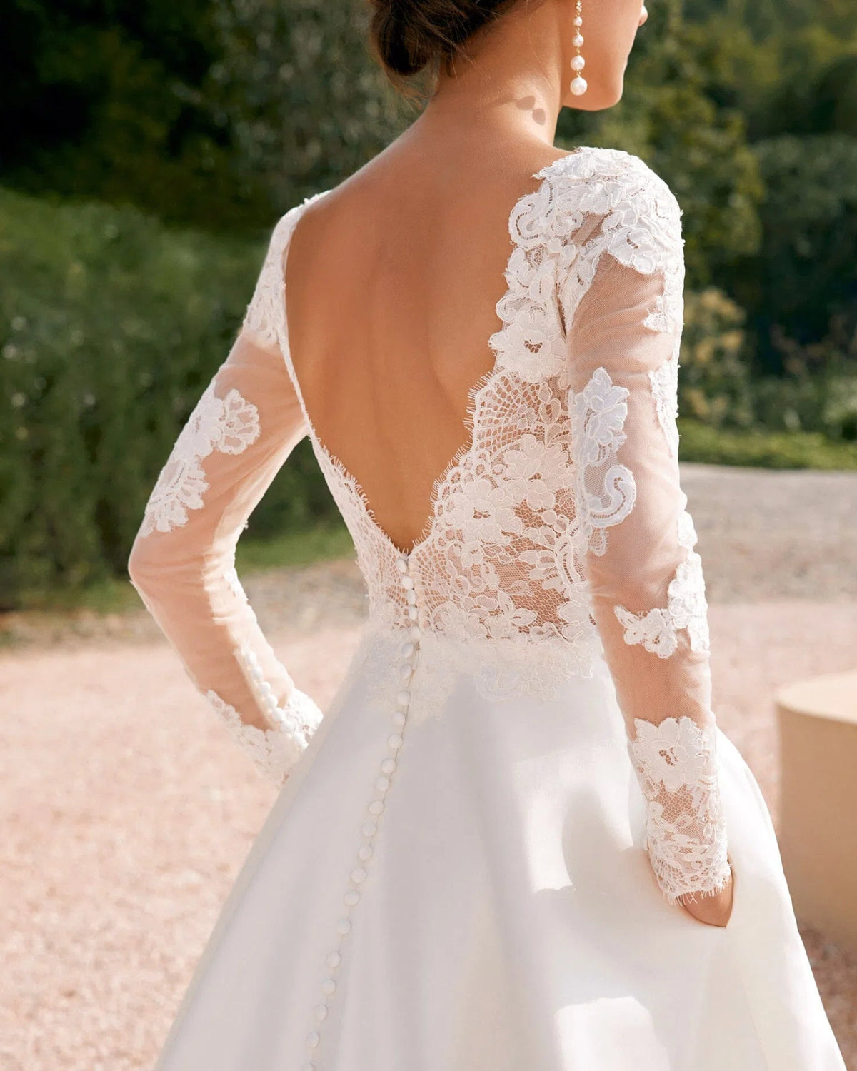 long sleeve lace bodice satin a-line wedding dress - image 9