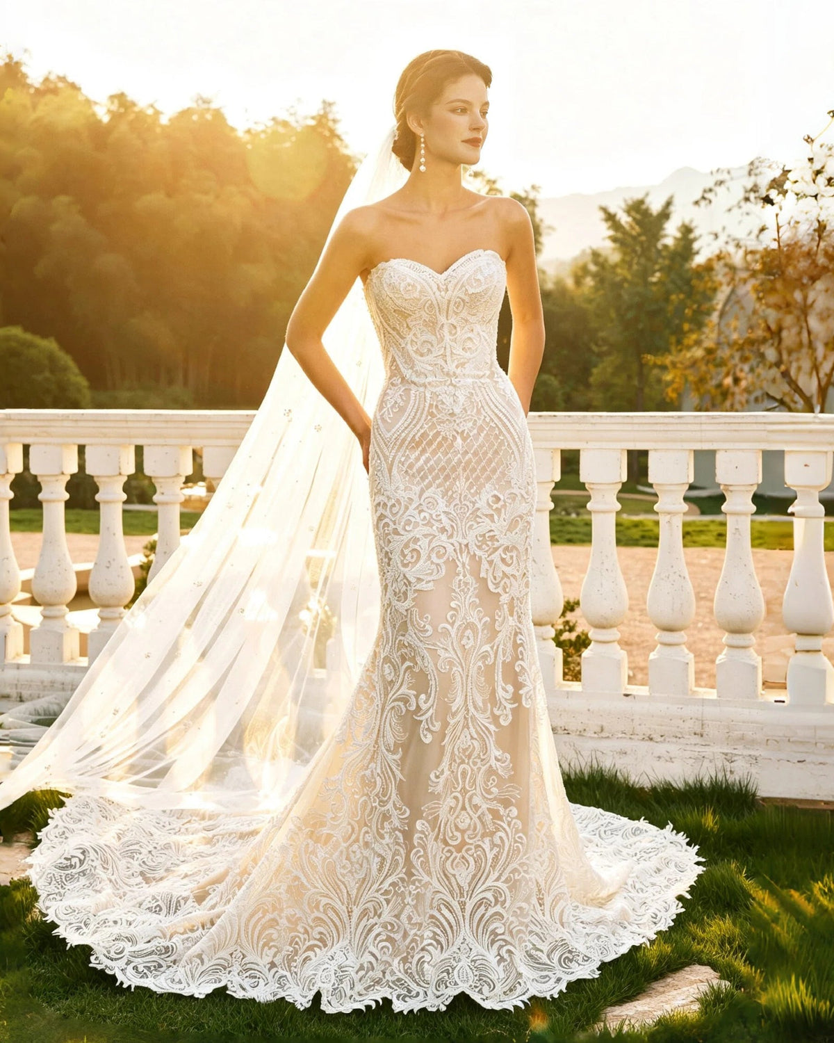 strapless sweetheart lace mermaid wedding dress - image 9