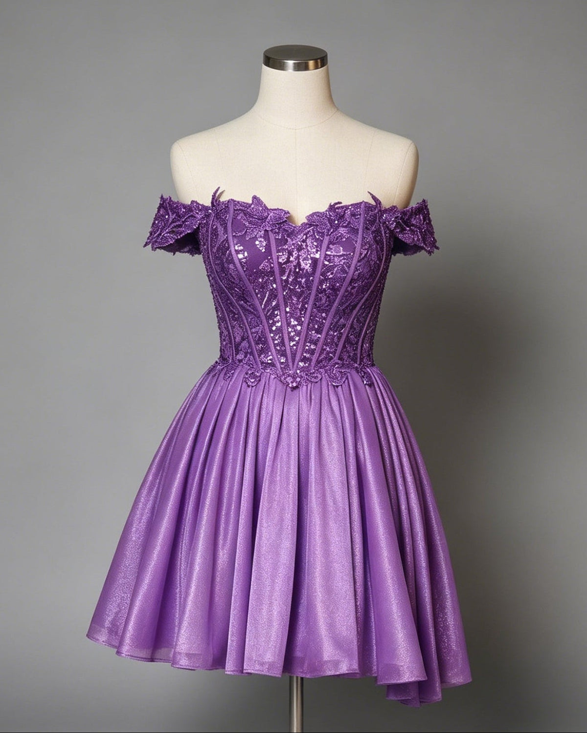 Off Shoulder Sequin Corset Skater Homecoming Dress - view 1