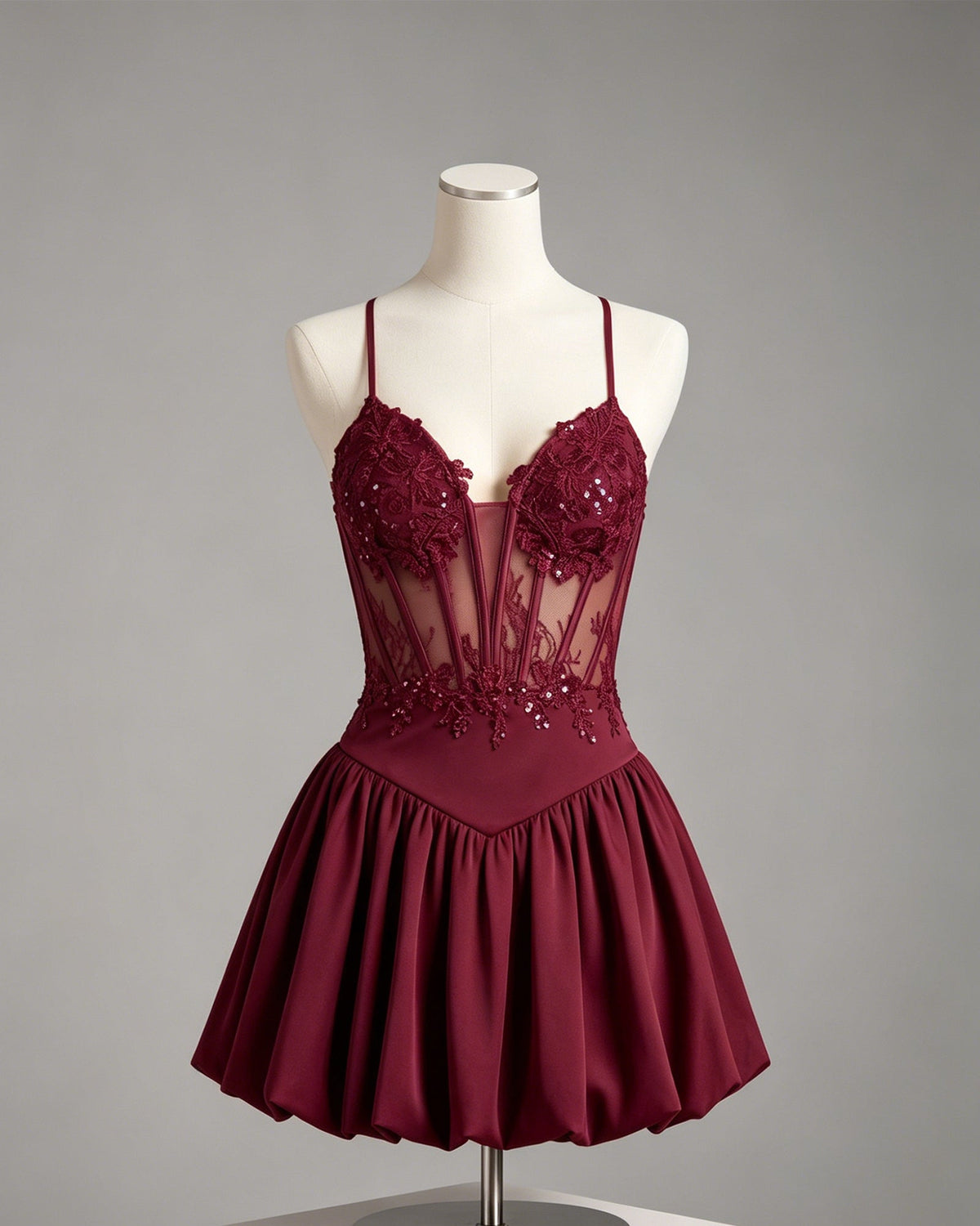 Spaghetti Strap Lace Corset Homecoming Dress with Flared Skirt - view 1