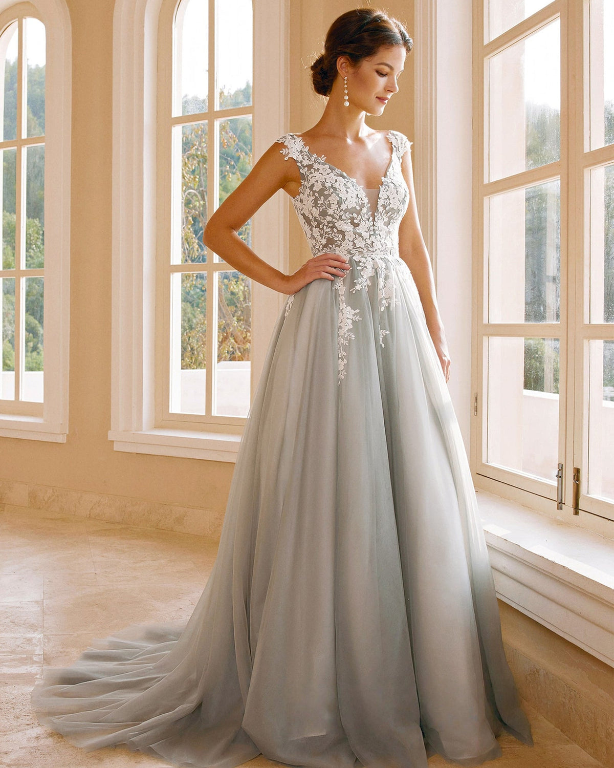 cap sleeve v-neck lace applique a-line wedding dress - image 10