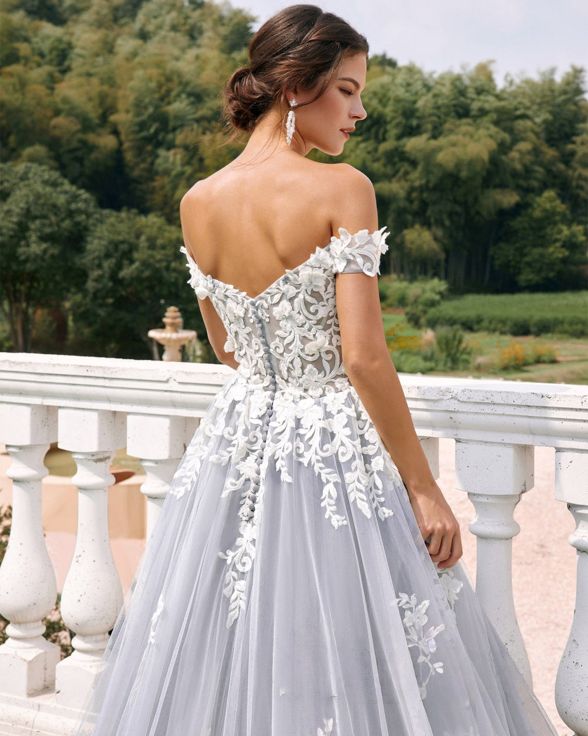off-shoulder lace applique tulle ball gown wedding dress - image 10