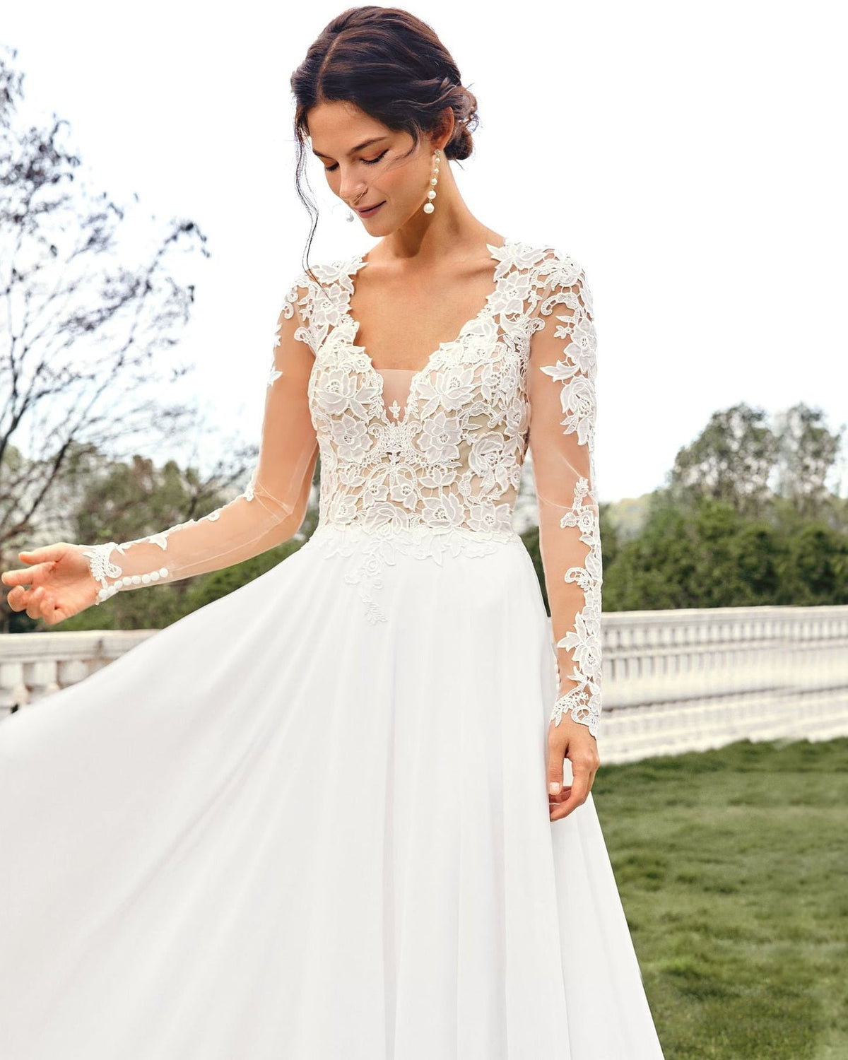 v-neck long sleeve lace chiffon a-line wedding dress - image 10