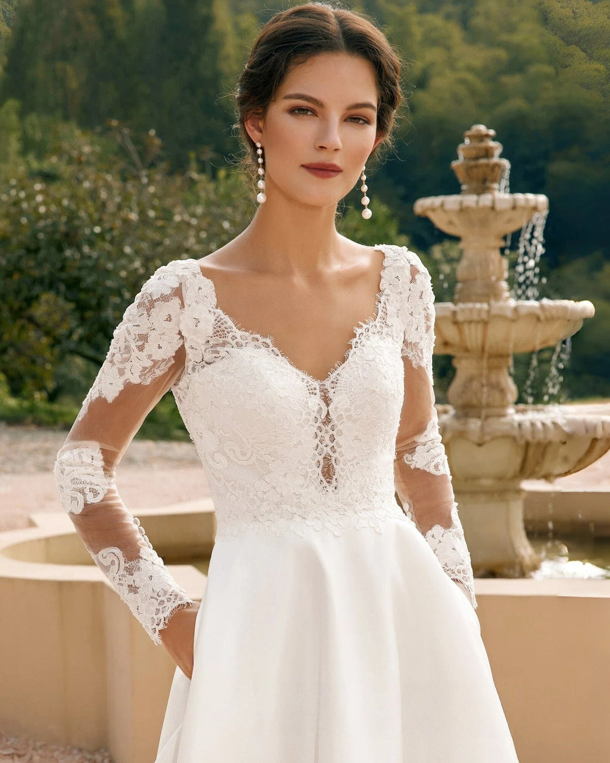 long sleeve lace bodice satin a-line wedding dress - image 10