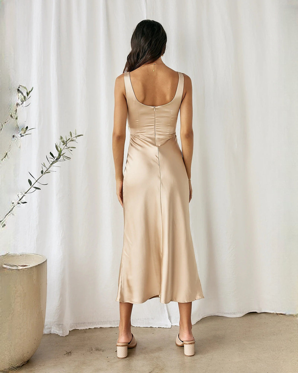 sleeveless satin a-line maxi bridesmaid dress - image 12