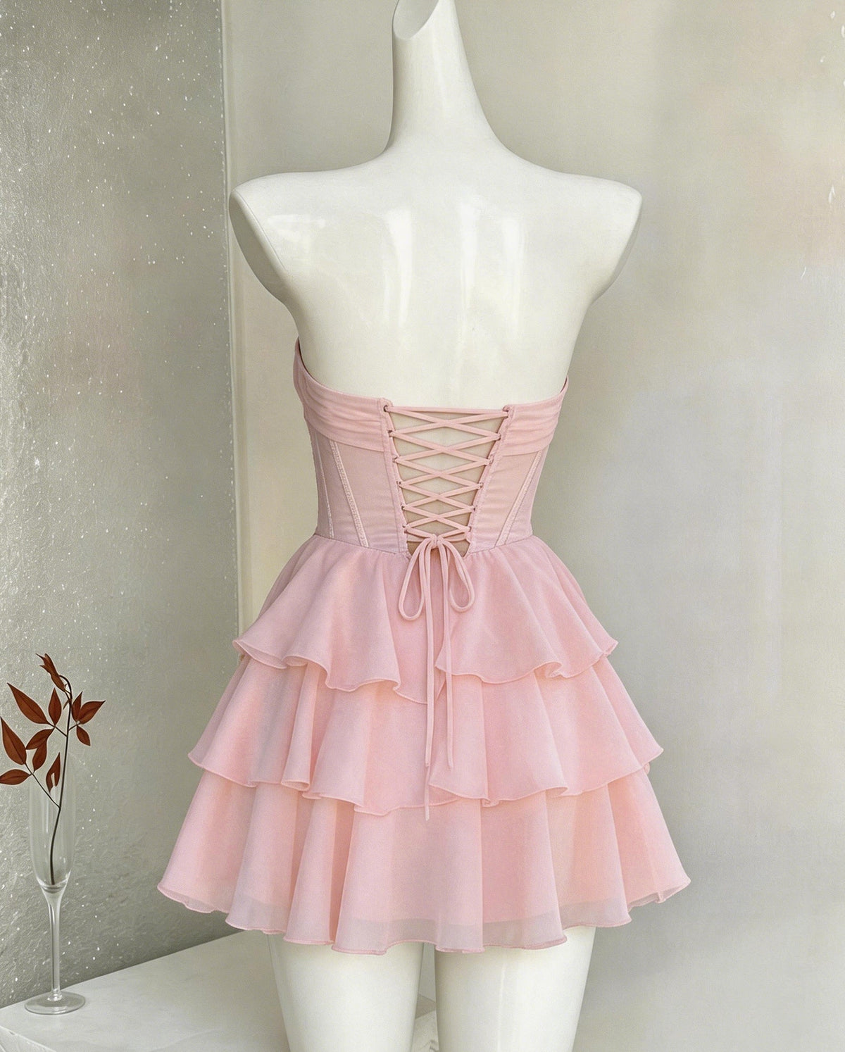 Strapless Beaded Corset Tiered Tulle Homecoming Dress - view 2