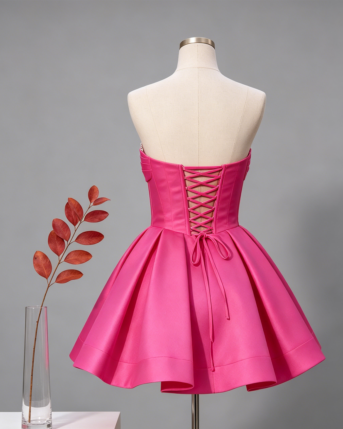 Strapless Crystal Corset Satin A-Line Homecoming Dress - view 2