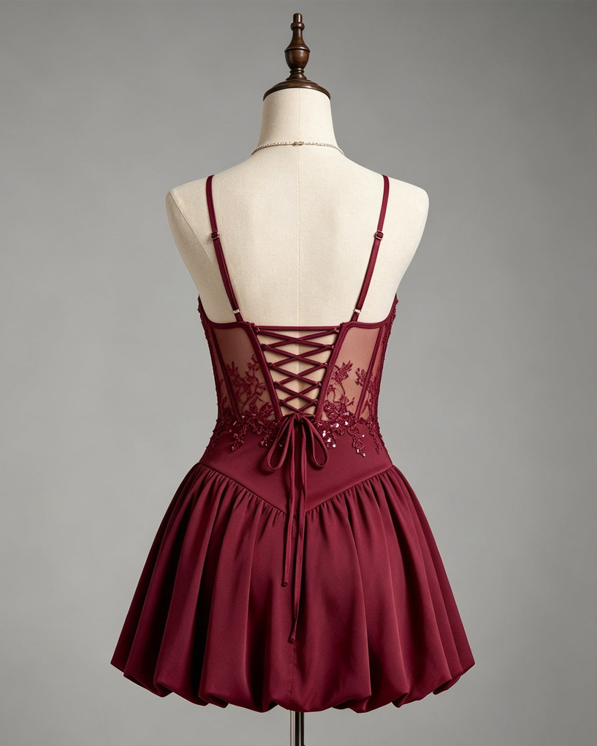 Spaghetti Strap Lace Corset Homecoming Dress with Flared Skirt - view 2