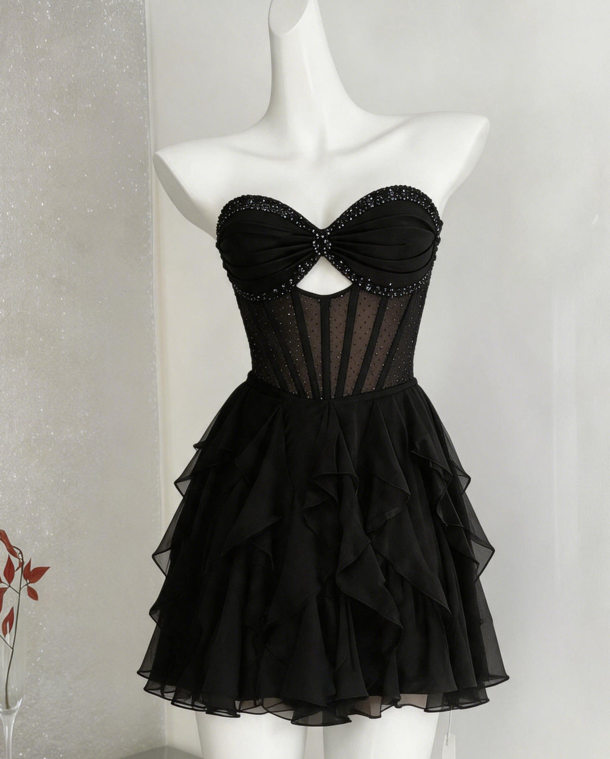Strapless Beaded Corset Ruffle A-Line Homecoming Dress - view 7