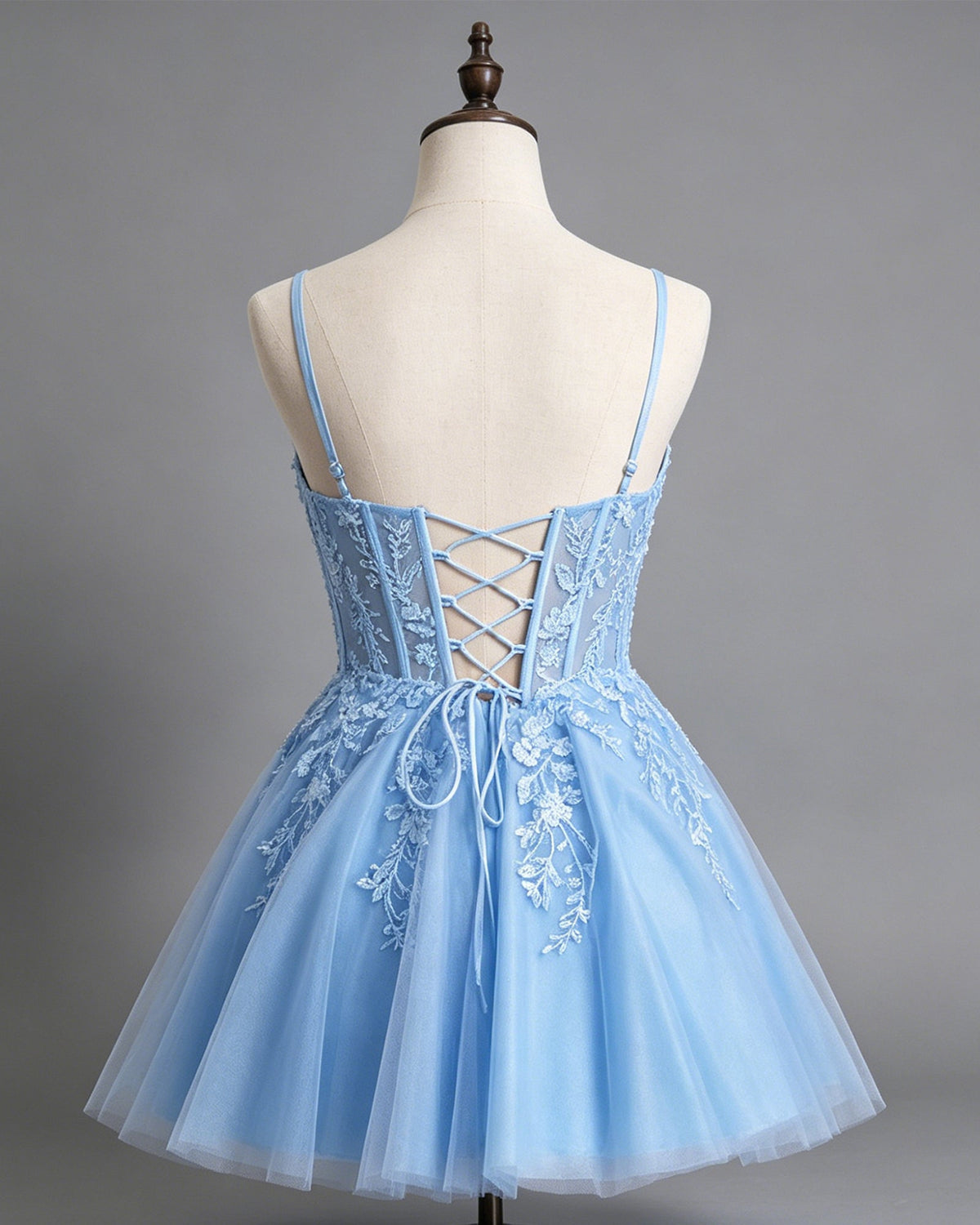 spaghetti strap floral lace tulle A-line homecoming dress - view 2