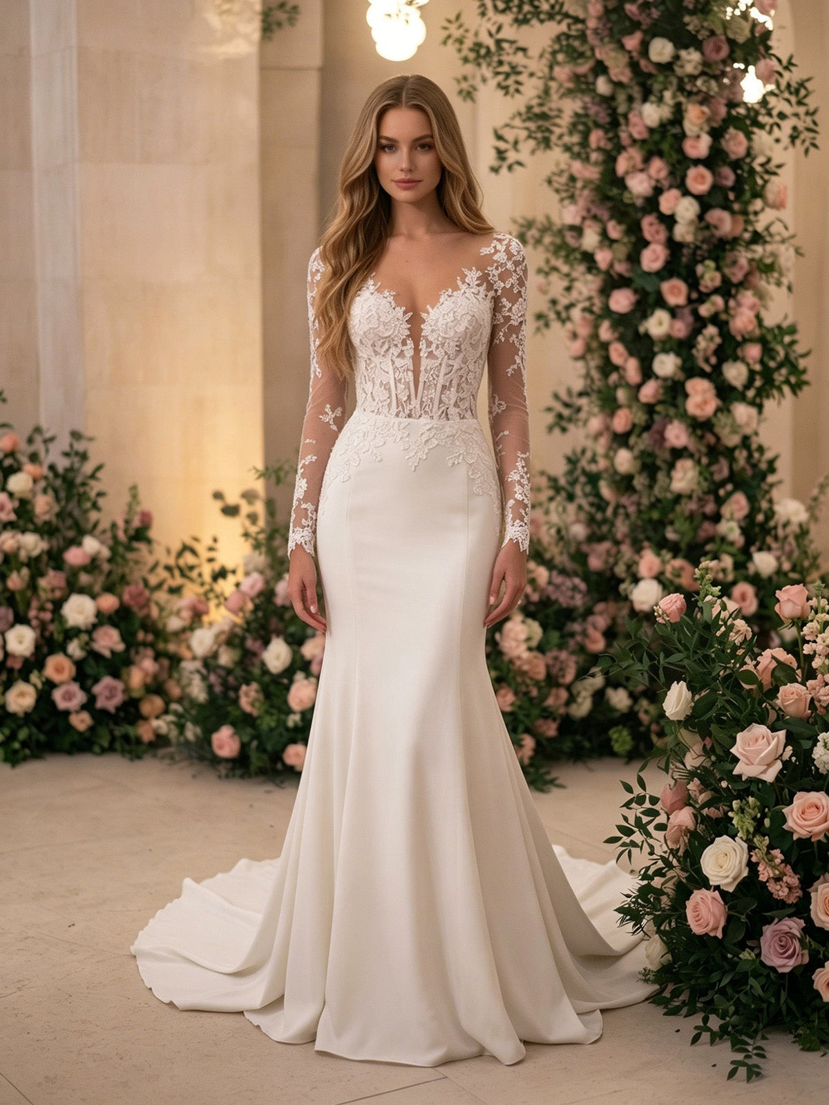 strapless lace mermaid wedding dress with corset bodice and train - image 2