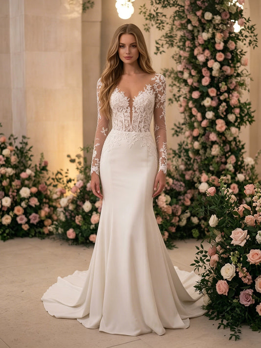 strapless lace mermaid wedding dress with corset bodice and train - image 2