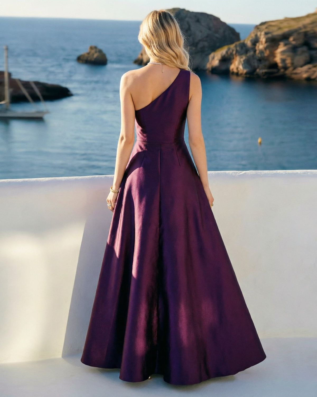 one shoulder satin ball gown with cascading ruffle dress - image 2