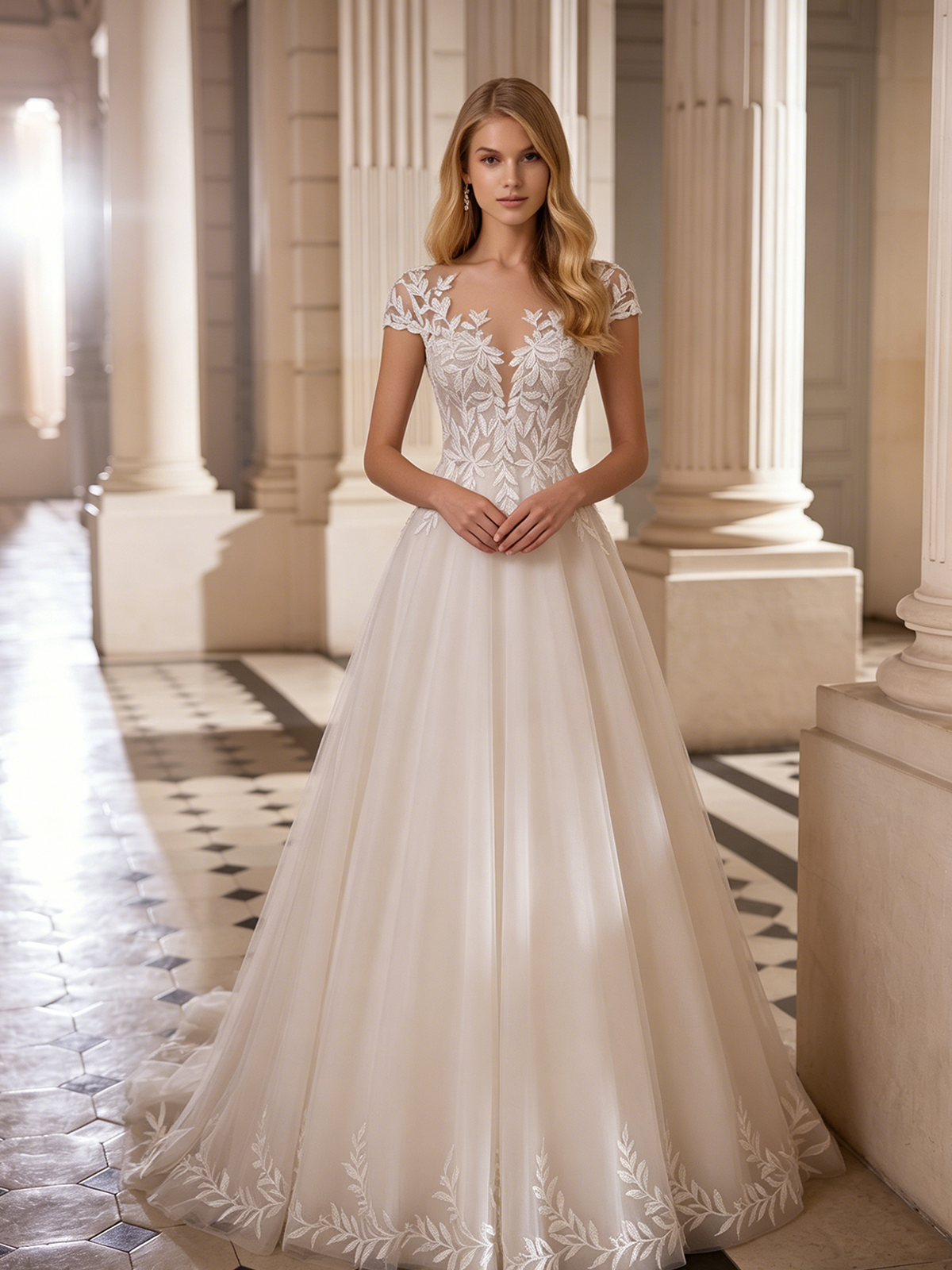 spaghetti strap lace tulle A-line wedding dress with beaded bodice - image 3