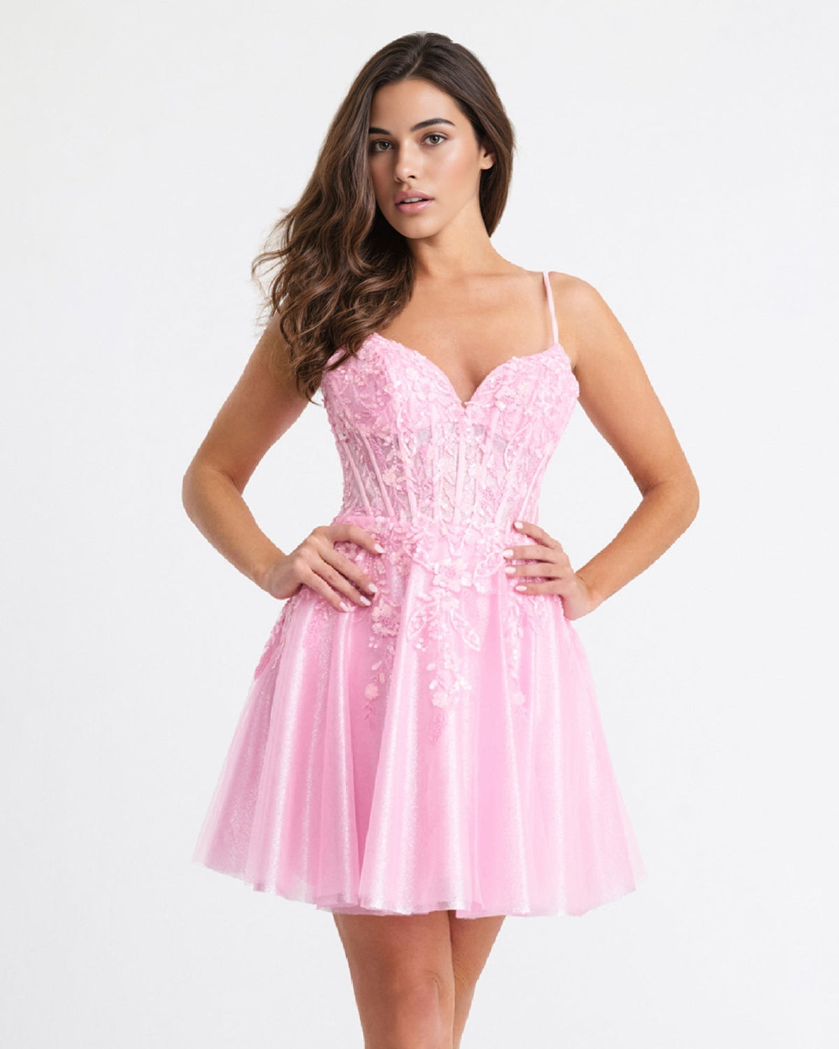 spaghetti strap floral lace tulle A-line homecoming dress - view 4