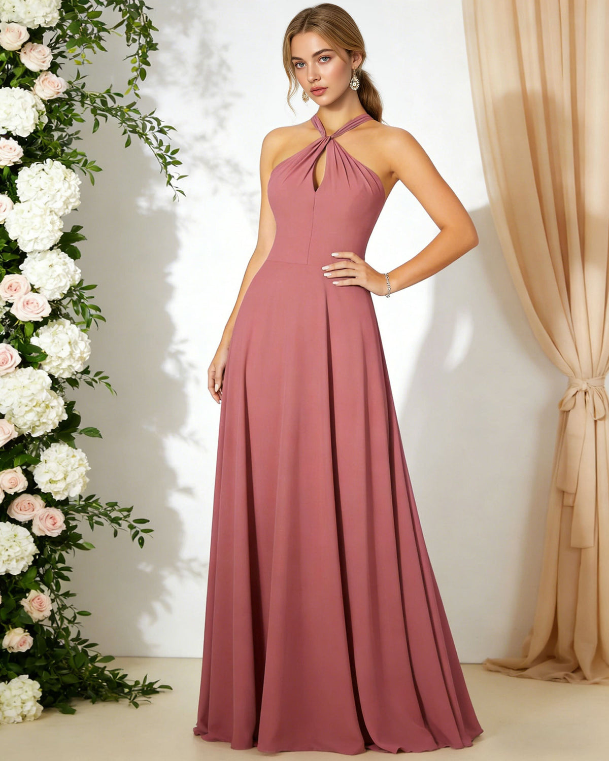 cross halter chiffon bridesmaid dress with empire waist - image 4