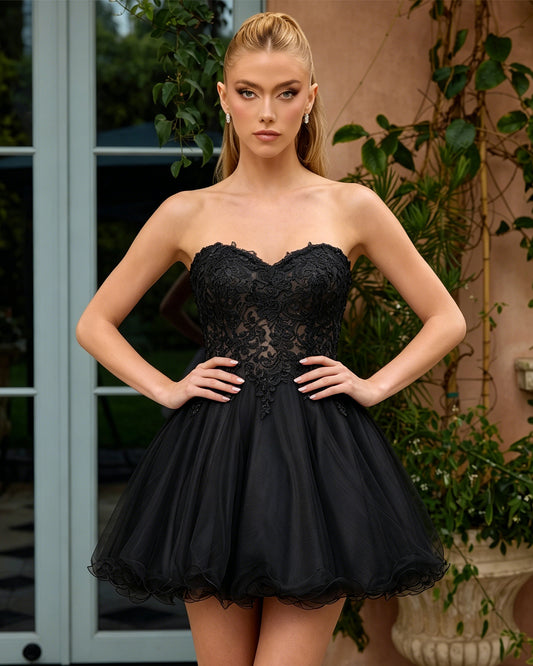 Strapless Sweetheart Lace Tulle A-Line Homecoming Dress