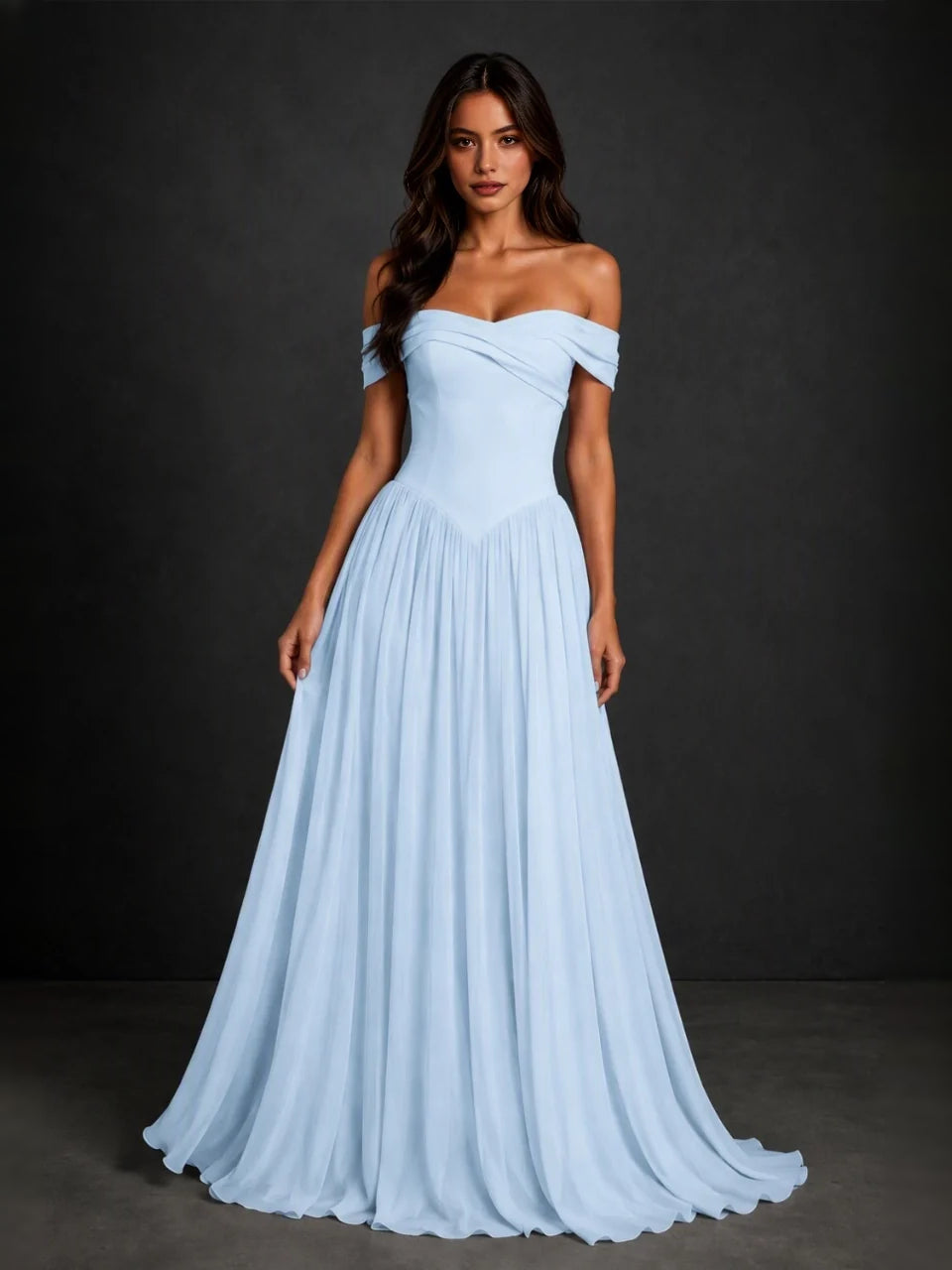 Corset sweetheart A-line floor-length dress in light blue with draped bodice