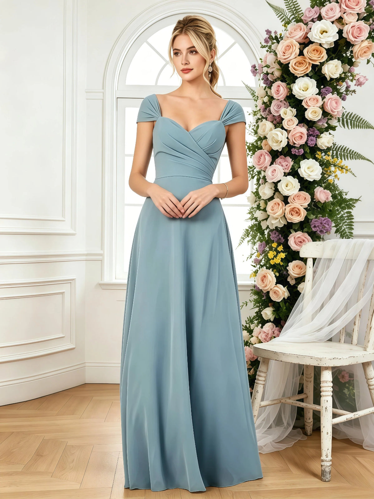 crossover ruched bodice formal evening gown
