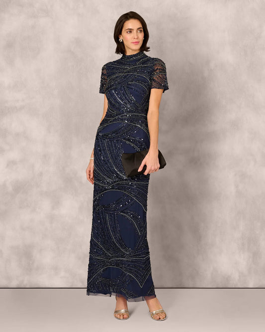 Short-Sleeve Sheath Maxi Mother of the Bride Dress for Hotel Wedding