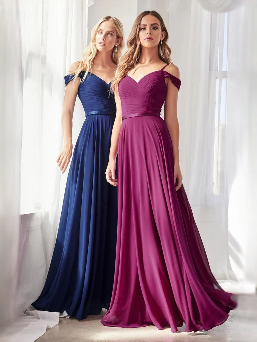 Fuchsia chiffon A-line bridesmaid dress with ruched sweetheart neckline, floor-length skirt