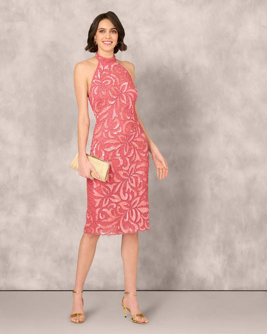 Halter Neck Sheath Midi Mother of the Bride Dress for Estate Wedding