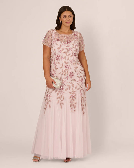 Floral Print Short-Sleeve A-Line Maxi Mother of the Bride Dress for Formal Wedding