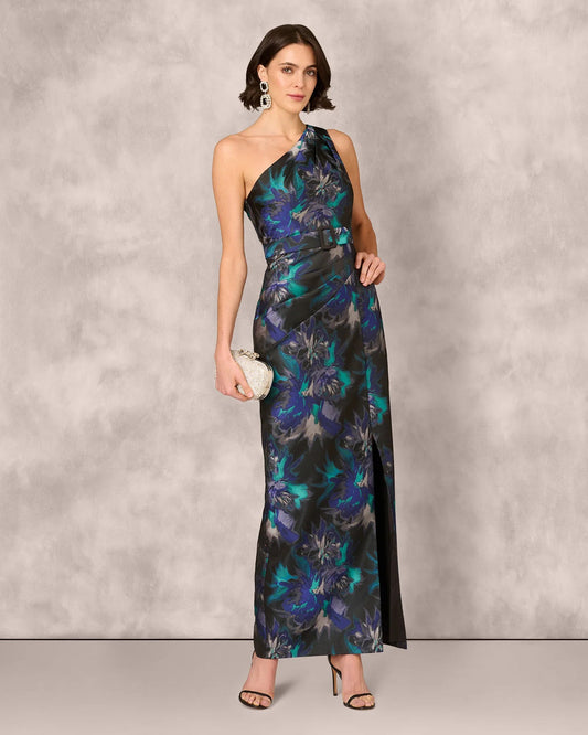 Floral Print One-Shoulder A-Line Maxi Mother of the Bride Dress for Hotel Wedding